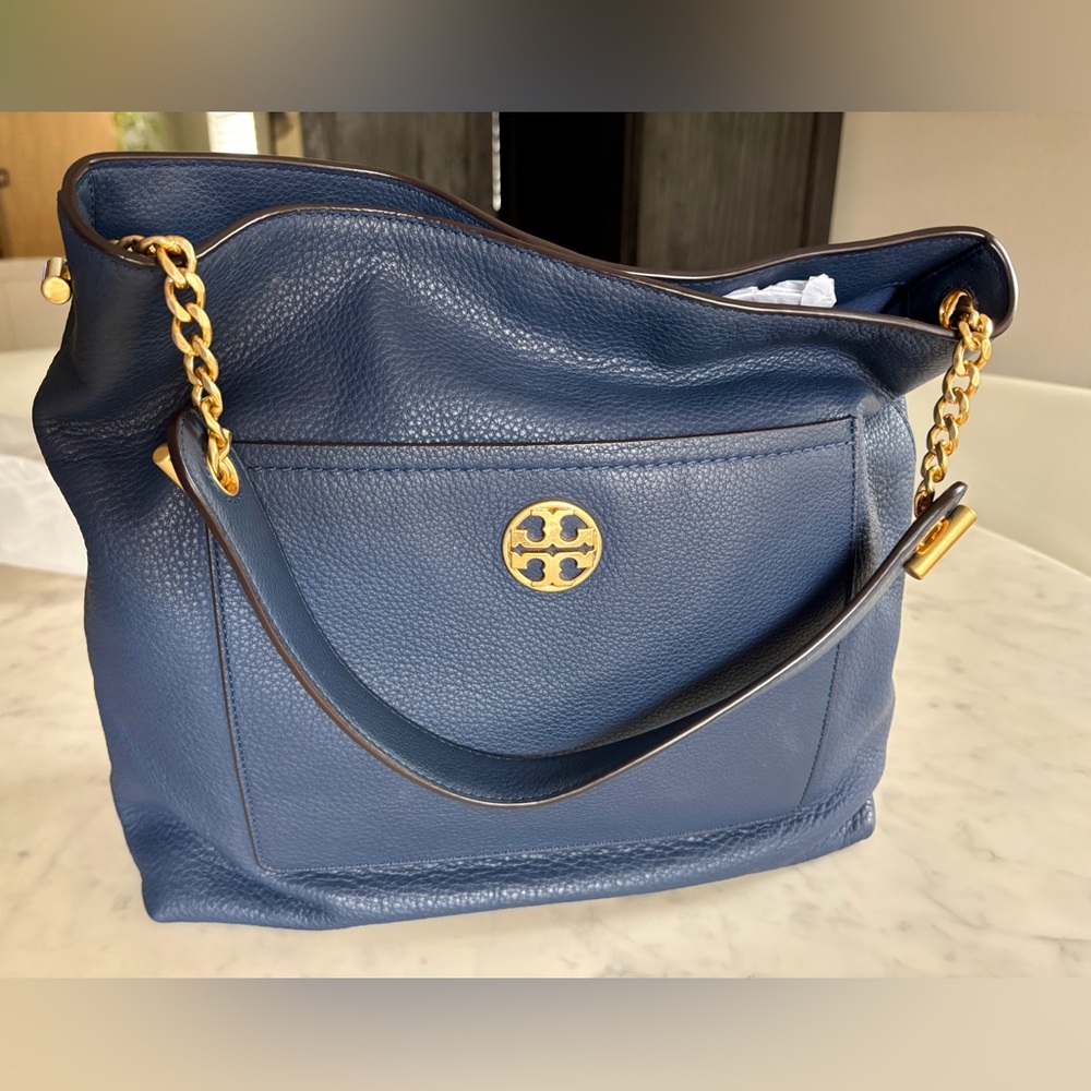 Tory Burch Navy Blue Chelsea Leather Hobo Shoulder Bag